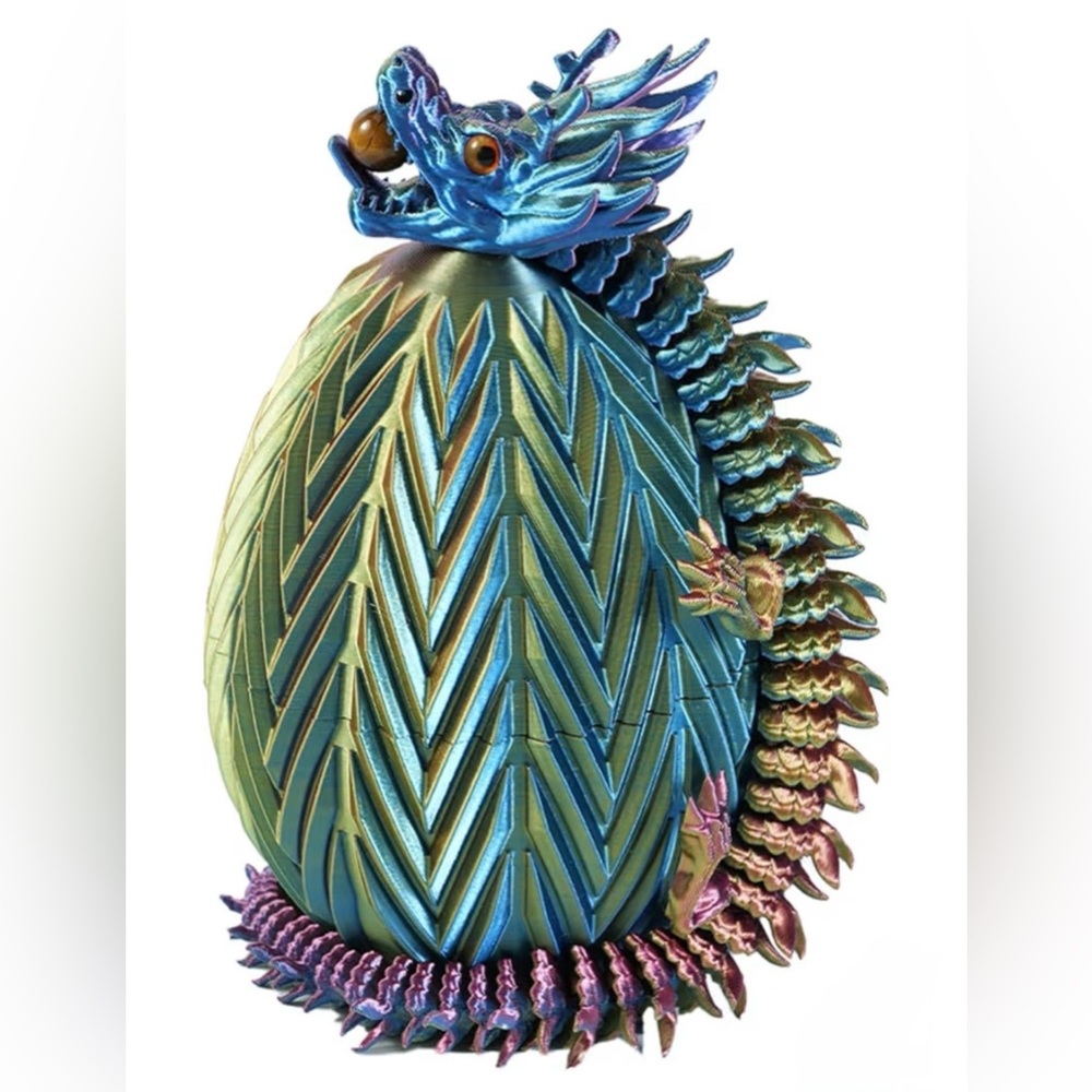 3D Printed Dragon in Egg with Tiger Eye - Multicolor